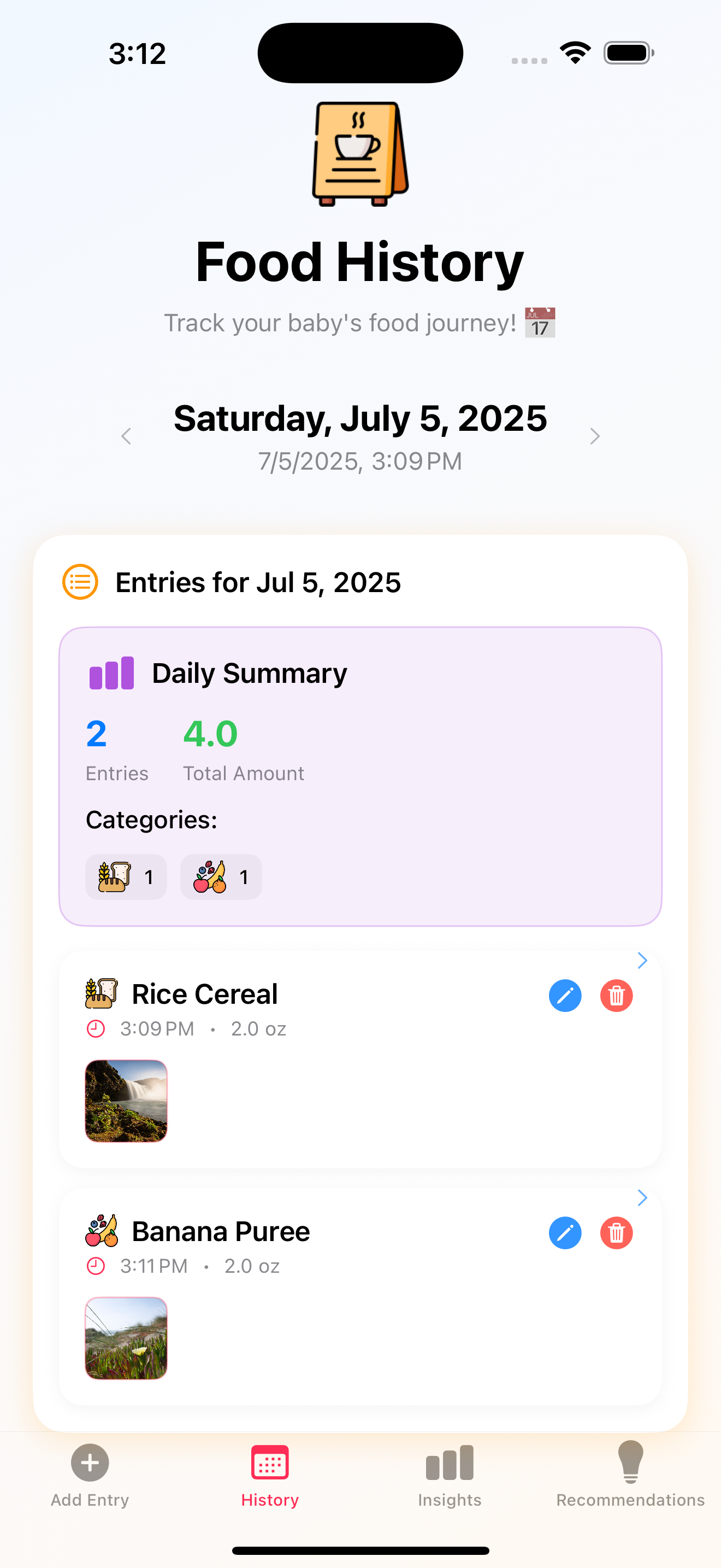 Baby Food Tracker