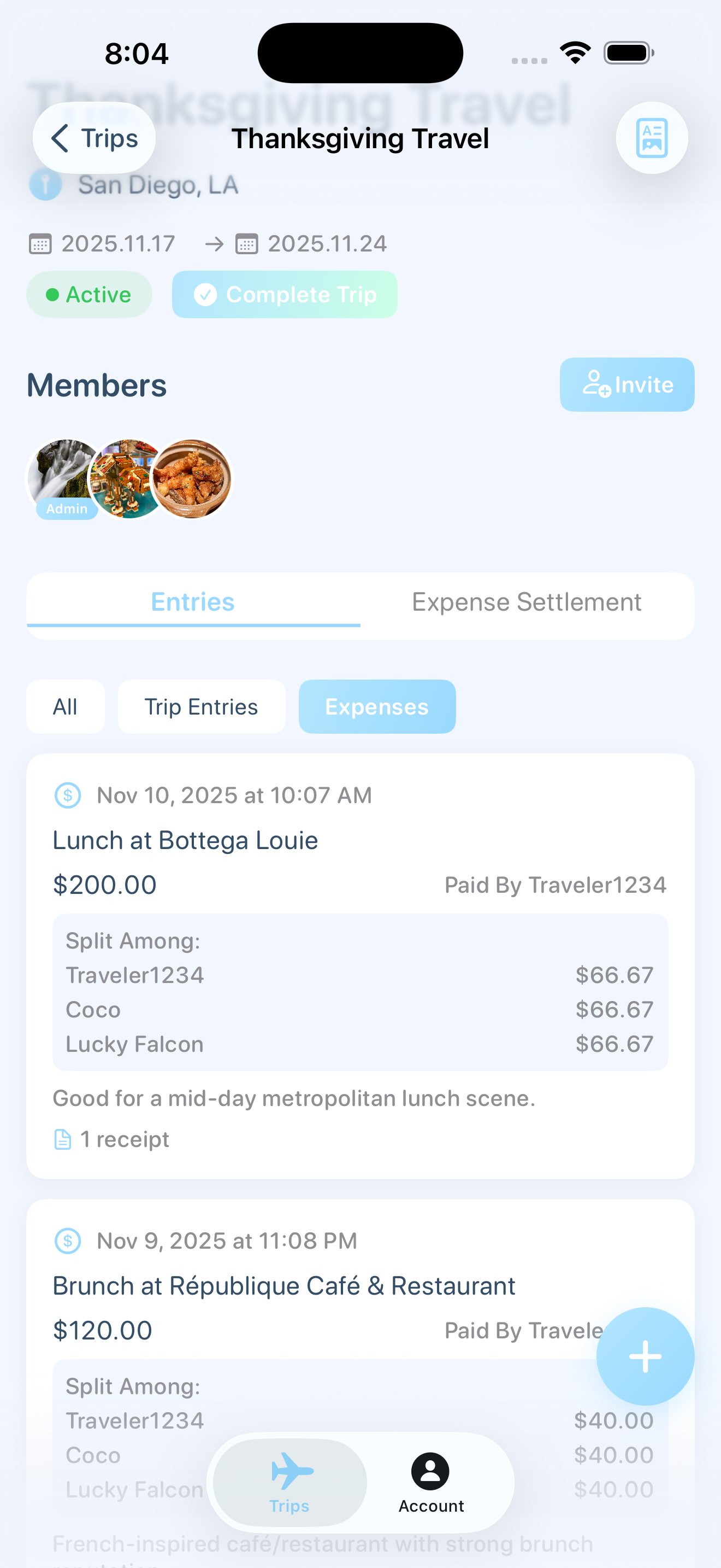 Expenses view